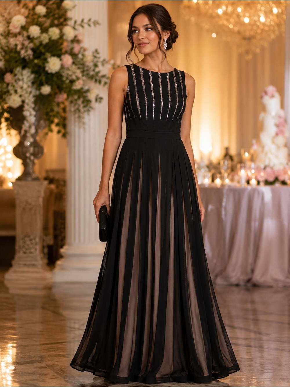 JS Collections Black‎ Maxi Gown With Pink and Lace Underlay 6 Formal Event Guest